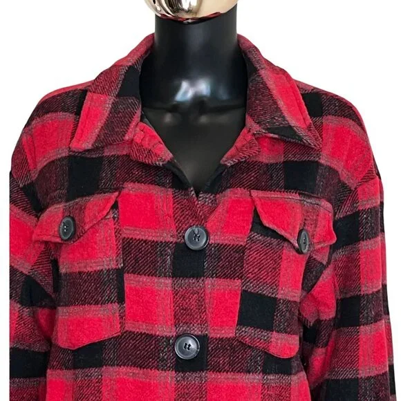 C&C California Red Black Buffalo Plaid Jacket Women's Size Medum - Picture 6 of 11